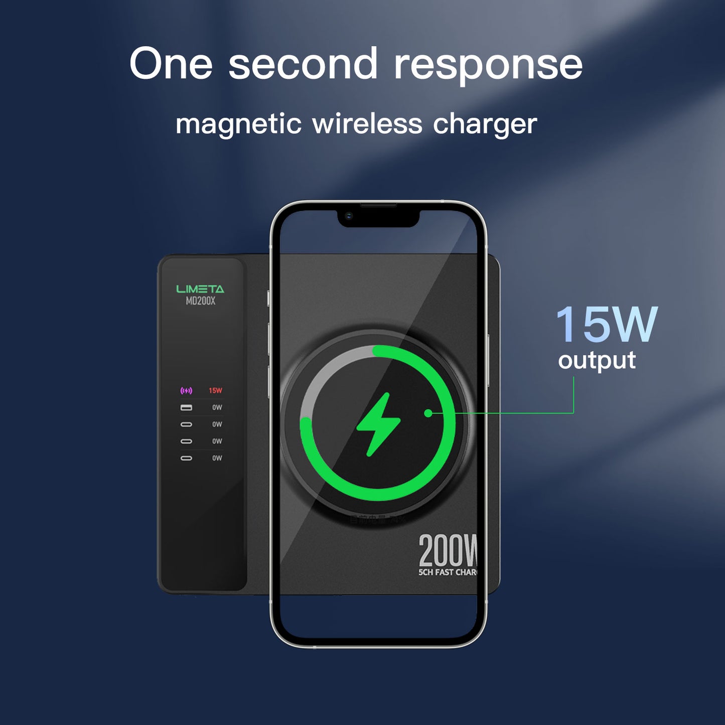 LIMETA MD 200H Wireless Charger - 5 in 1 Wireless Charging Station - Fast Wireless Charger Stand for iPhone and AirPods - Compatible with MacBook Pro/Air, iPad, iPhone, Galaxy, Pixel - LCD Display