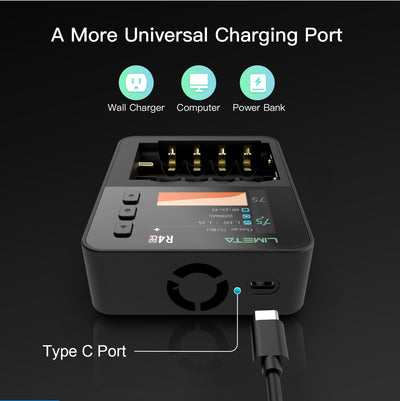LIMETA Smart Battery Charger,6 Slots 36W Smart Fast Charger with LCD Display,Type-C QC3.0 Output for AA AAA Lithium Li-ion Lifepo4 Ni-MH 18350 18500 18700 20700 21700 26650 RCR123