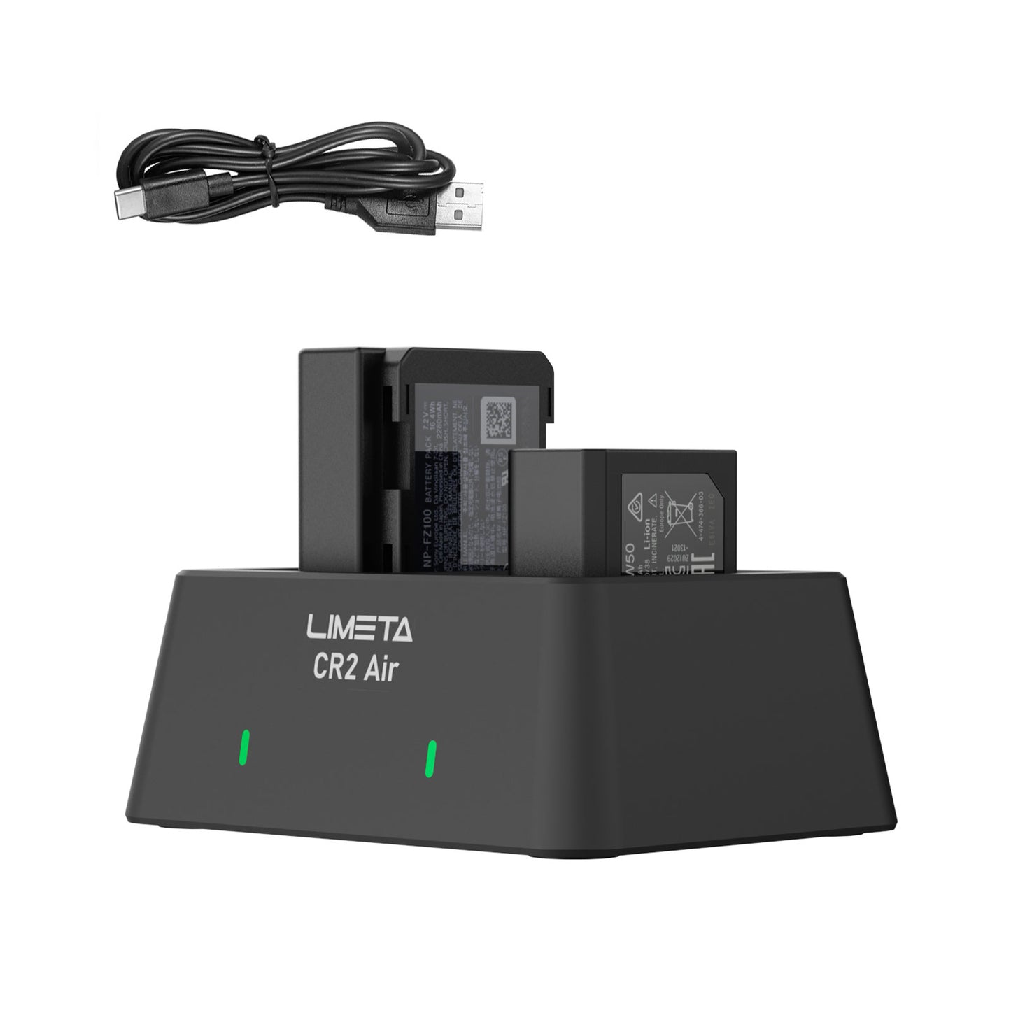 LIMETA CR2 Air Dual Channel Camera Battery Charger Set with APP - NP-FZ100, NP-FW50, NP-BX1 - Type-C Input - Compatible with Sony A9, A7III, A7RIII, Cyber-Shot DSC-RX100 Series, HDR-CX405