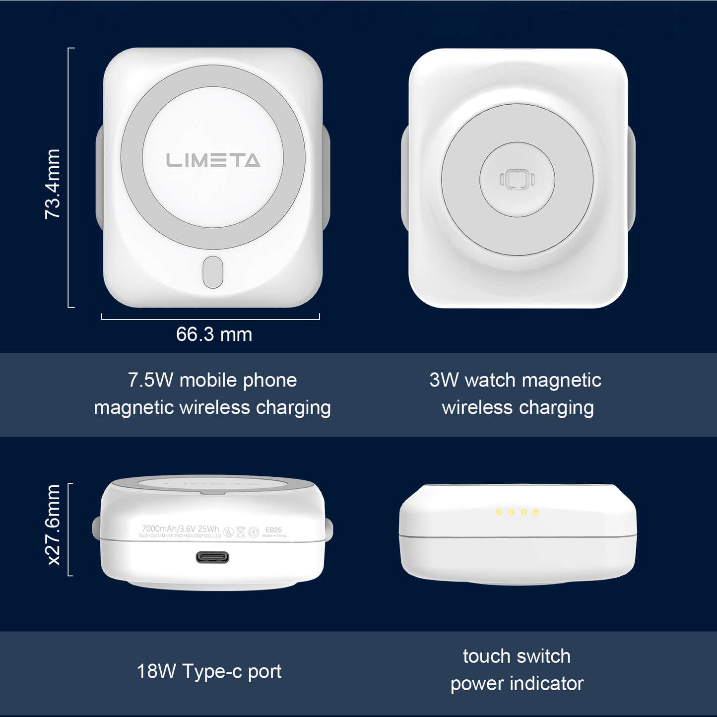 LIMETA 7000mAh Wireless Powerbank 18W PD Fast Charging Mini Portable Magnetic External Battery Power Bank