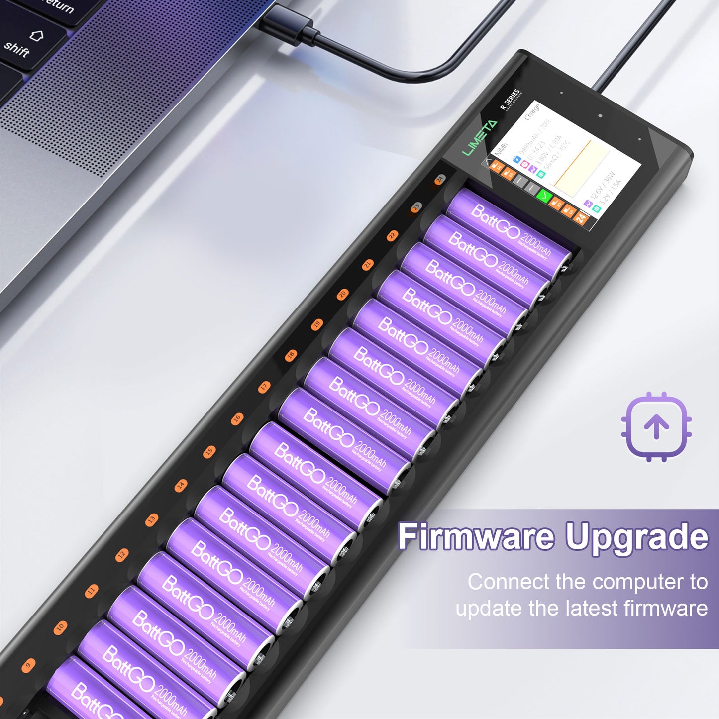 LIMETA AA AAA Smart Battery Charger 24 Slots,Universal Fast Battery Charger with Discharge& LCD Display for AA AAA Li-lon, LiHv, NiMH, NiCd, HiFe, NiZn Rechargeable Batteries