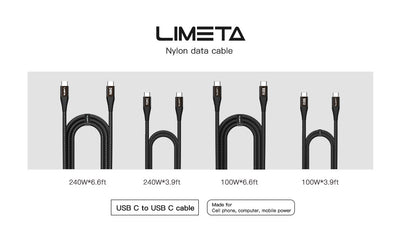 LIMETA 240W USB C to C Cable - Fast Charging & Data Transfer for MacBook, iPad Pro, Galaxy S21, Pixel, Nintendo Switch - Nylon Braided - PD 3.1 & Type C Compatible - (3.9ft/6.6ft)