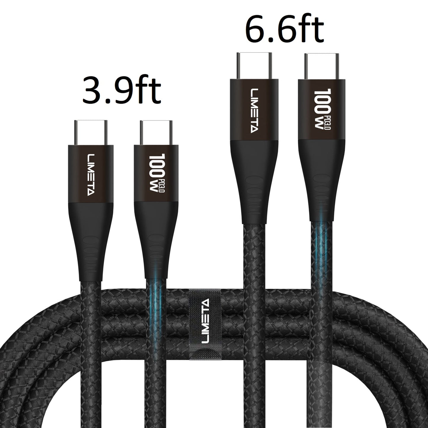 LIMETA 100W USB C to C Cable - Fast Charging & Data Transfer for MacBook, iPad Pro, Galaxy S21, Pixel, Nintendo Switch - Nylon Braided - PD 3.0 & Type C Compatible (3.9ft/6.6ft)