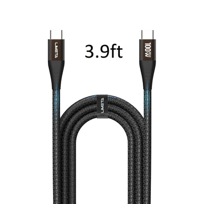 LIMETA 100W USB C to C Cable - Fast Charging & Data Transfer for MacBook, iPad Pro, Galaxy S21, Pixel, Nintendo Switch - Nylon Braided - PD 3.0 & Type C Compatible (3.9ft/6.6ft)