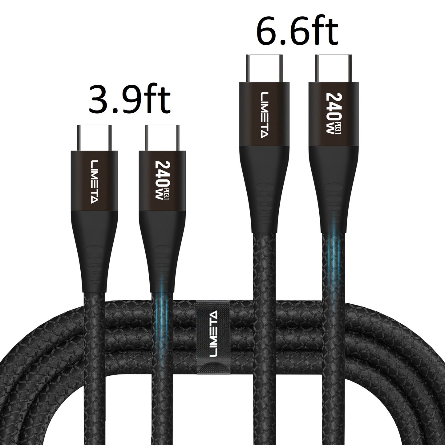 LIMETA 240W USB C to C Cable - Fast Charging & Data Transfer for MacBook, iPad Pro, Galaxy S21, Pixel, Nintendo Switch - Nylon Braided - PD 3.1 & Type C Compatible - (3.9ft/6.6ft)