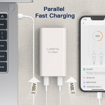 LIMETA Portable Power Bank,Fast Charging,Dual Independent Slim Phone Battery Charger,10000mAh 36W Max 2-Port USB Type-C Input Charger Adapter,Compatible with Multiple Devices iPhone and iPad